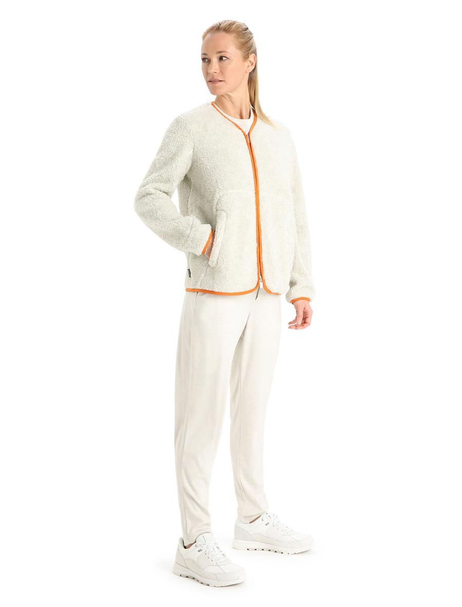 Icebreaker RealFleece™ Merino High Pile Long Sleeve Zip Cardigan Női Kapucnis Pulóver Fehér | HU 1664HAPK